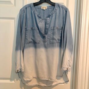 Anthropologie Cloth & Stone chambray blouse white fade-out.